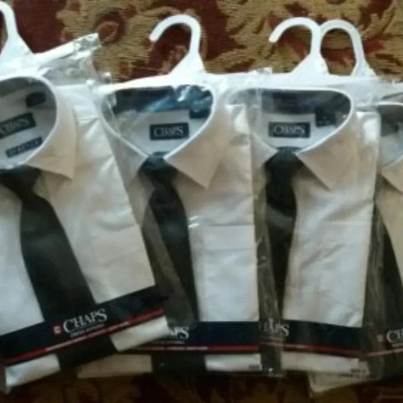 NEW CHAPS 2pc Longsleeve Shirt & Tie Set - White - Picture 2 of 2